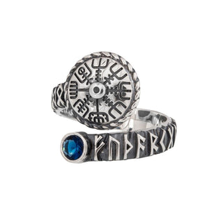 Bague Viking en Argent décorée d'une Pierre Bleue