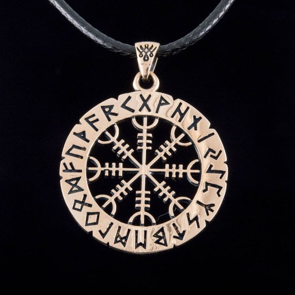 Pendentif Vegivisir en Bronze avec Runes Nordiques