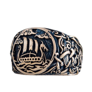 Bague Bateau Viking en Bronze Massif