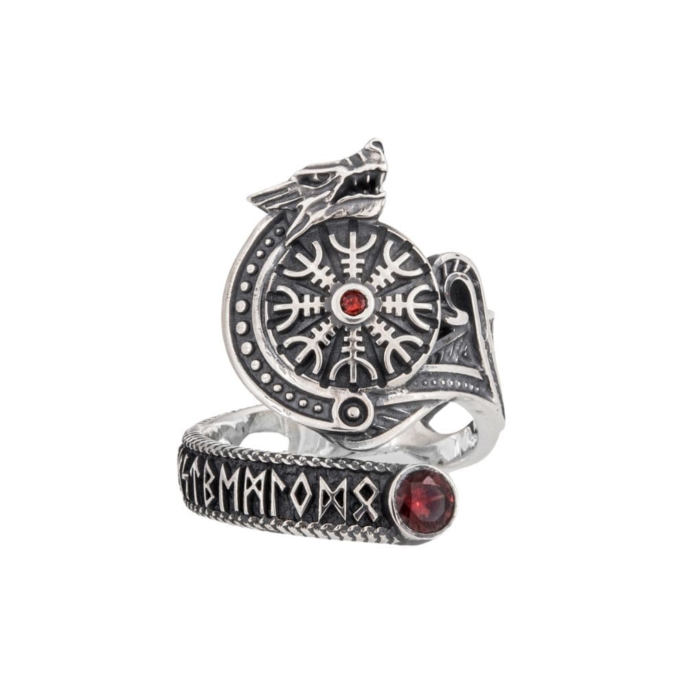 Bague Fenrir en Argent et Pierre Rouge Horde Viking