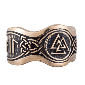 Bague runique en bronze décoré du symbole Valknut