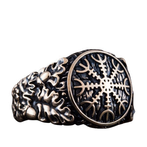 Bague viking en bronze décorée du symbole de l'Aegishjalmur