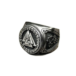 Bague en acier décorée du symbole Valknut