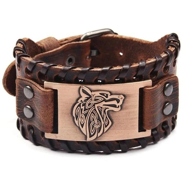 Bracelet de cuir Viking loup
