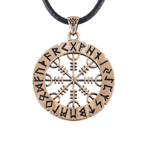 Pendentif Vegivisir en Bronze avec Runes Nordiques