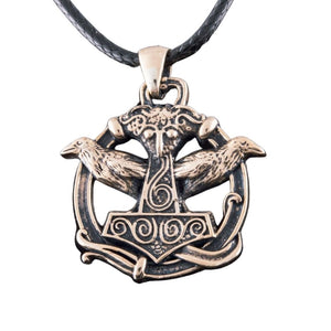 Pendentif Marteau de Thor Corbeau d'Odin en Bronze