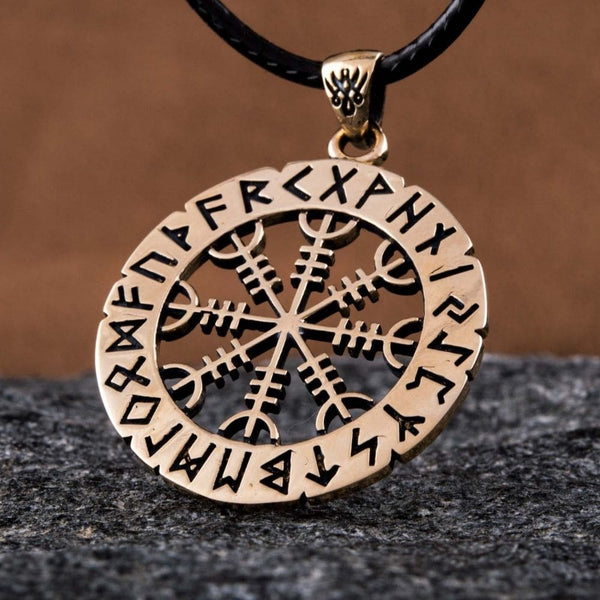 Pendentif Vegivisir en Bronze avec Runes Nordiques