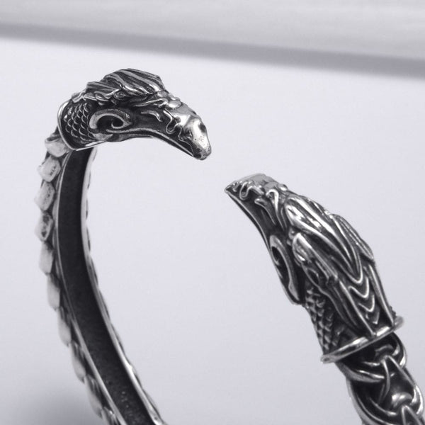 Bracelet torque têtes de corbeaux vikings en argent
