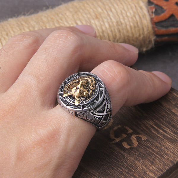 Bague tête de loup viking doré