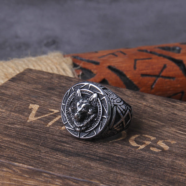 Bague tête de loup viking en acier