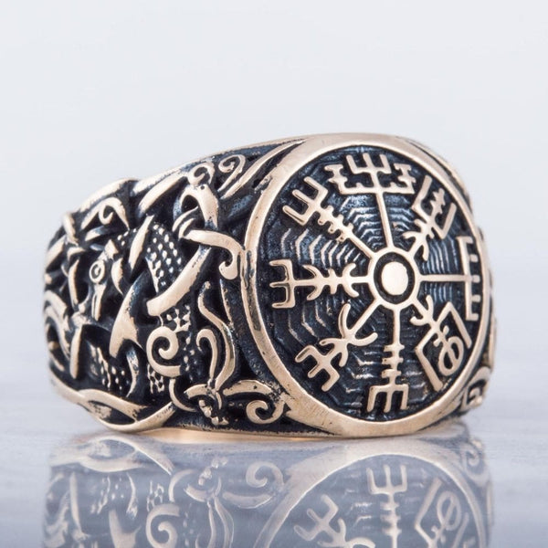 Bague Vegvisir en bronze décoré d'ornements vikings