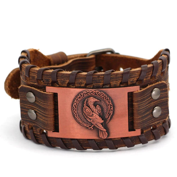 Bracelet cuir corbeau viking