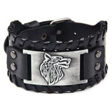 Bracelet en cuir Viking décoré d'un loup