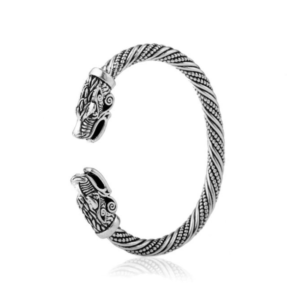 Bracciale Vichingo Con Testa Di Drago In Zinco – Finitura Anticata, Artefatto Stile Antico