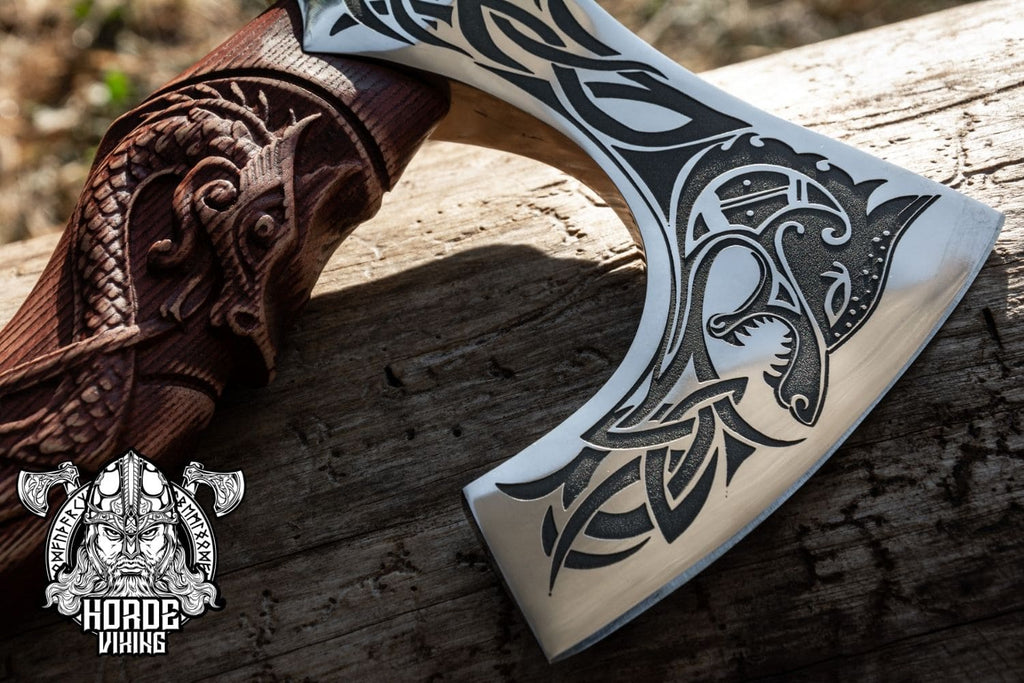 Tête de hache Viking décorative forgée à la main | Réplique en acier inoxydable | Objet d'art médiéval - France